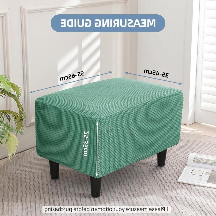 Geruite Ottomaanse Jacquard hoes voor rechthoekige voetenbank met elastische onderkant afneembaar en wasbaar (Matcha groen)