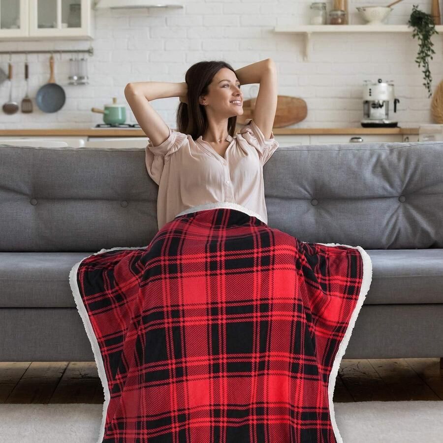Geruite sherpa-deken omkeerbaar en dik zacht en warm comfortabele knuffelfleece pluche gooit voor eenpersoonsbed of bank 150 x 130 cm Buffalo Check