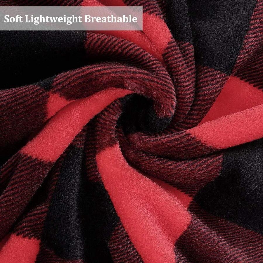 Geruite wollen deken voor op de bank Warme en zachte dagdeken 150x200cm Rood en zwart Grote fleece woon- en knuffeldeken