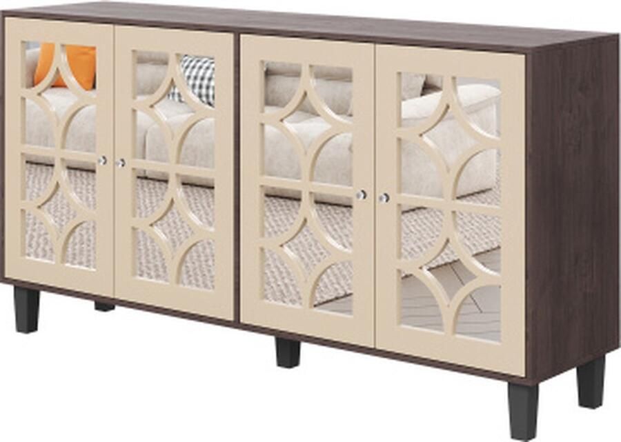 Zonder merk Gotagee Gespiegeld dressoir met kristallen handgrepen Met 4 deuren met afneembaar laminaat Zijkast Woonkamerkast Eetkamerkast