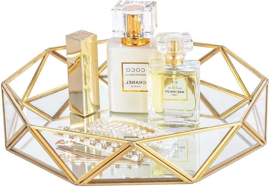 Gespiegeld goudglas dienblad parfumdienblad make-up lade sieradendisplay organizer cosmetisch dienblad decoratief huisdecoratiedienblad dressoir