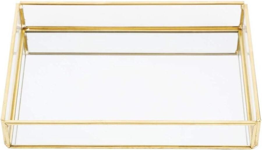 Gespiegelde goudkleurige lade met vintage metalen frame opbergdoos voor sieraden en cosmetica voor kaptafel badkamer en slaapkamer