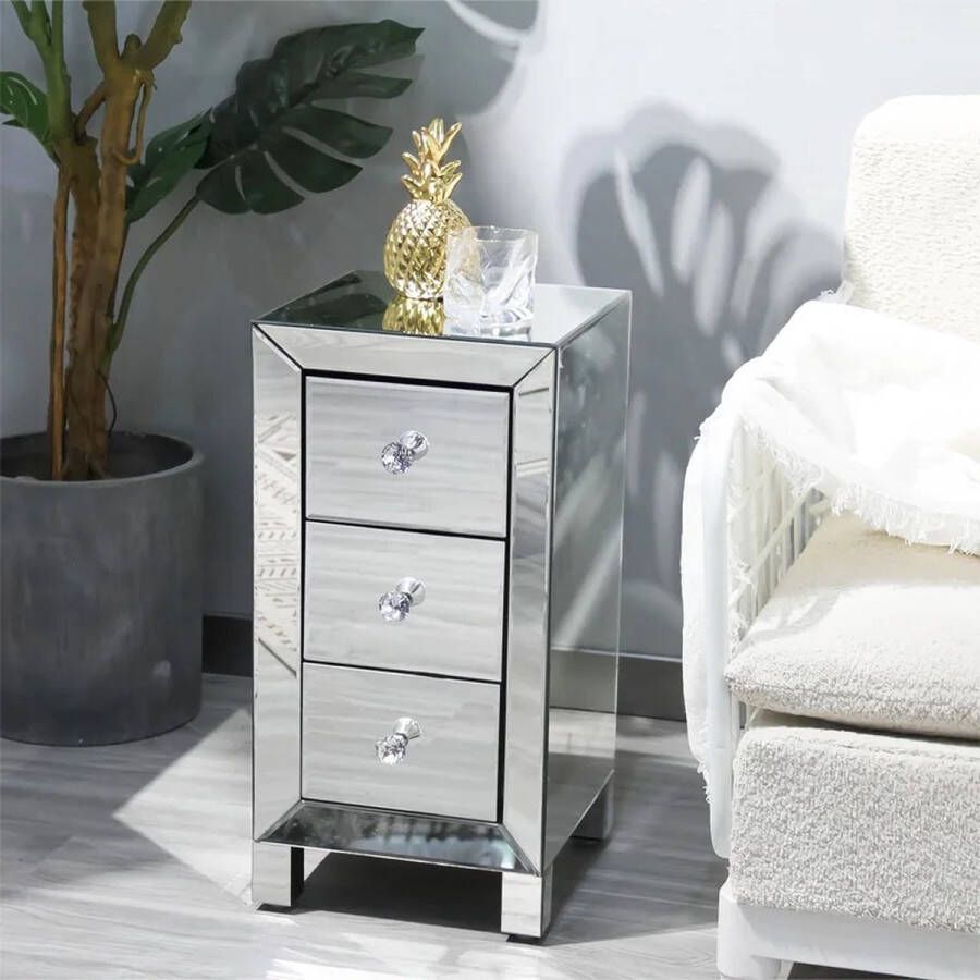 Gespiegeld nachtkastje 3 lades Handvat van kristalglas Met LED Verlichting