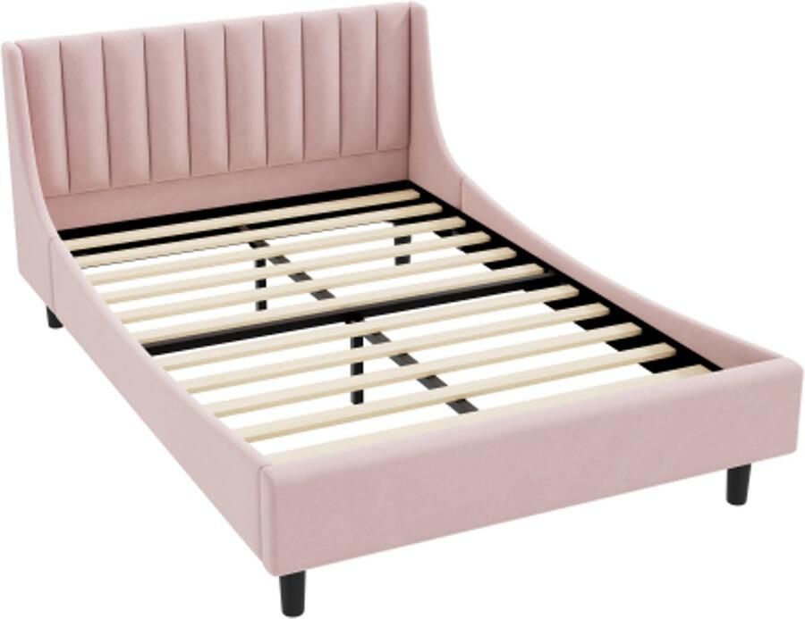 GOTAGEE Gestoffeerd bed 140 x 200 cm bed met lattenbodem (zonder matras) fluweel minimalistisch roze