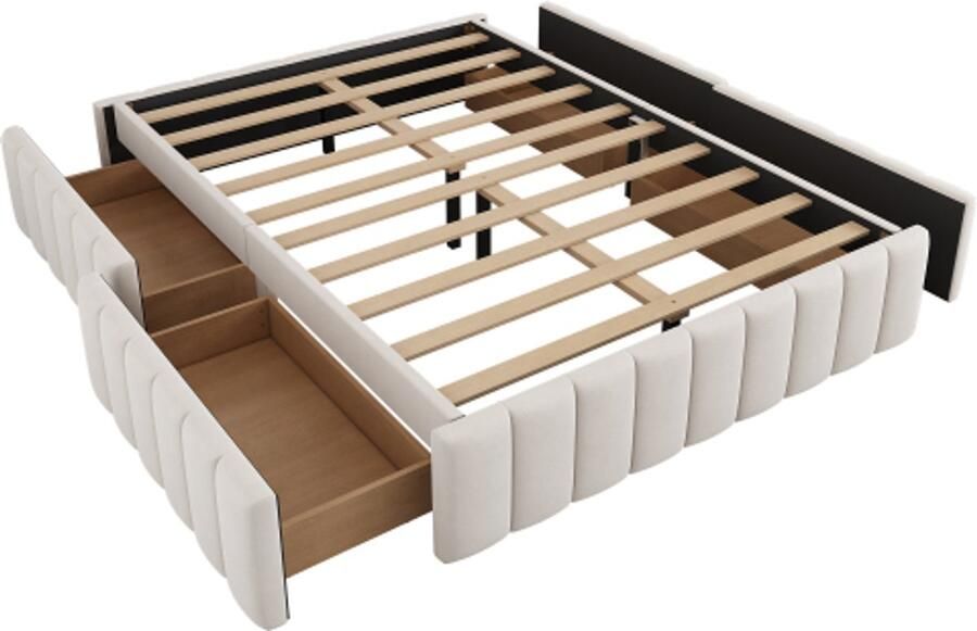 Gotagee Gestoffeerd bed 140 x 200 cm bedframe eenpersoonsbed tweepersoonsbed met lattenbodem (zonder matras) bedframe zonder hoofdeinde minimalistisch beige