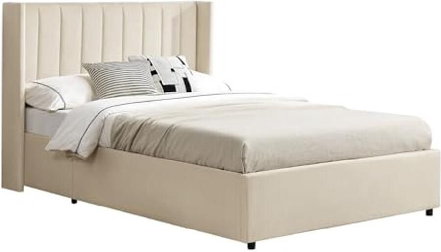 Gestoffeerd Bed 140 x 200 cm met Grote Bedlade en Fluwelen Bekleding