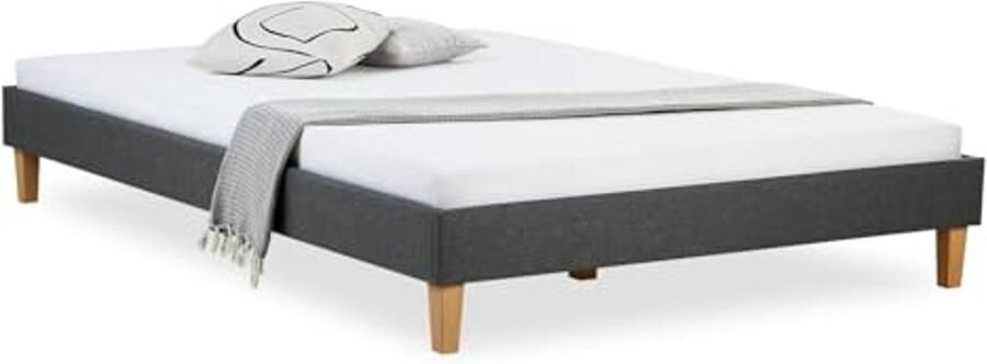 Gestoffeerd bed 140 x 200 cm met lattenbodem Modern grijs futon bed