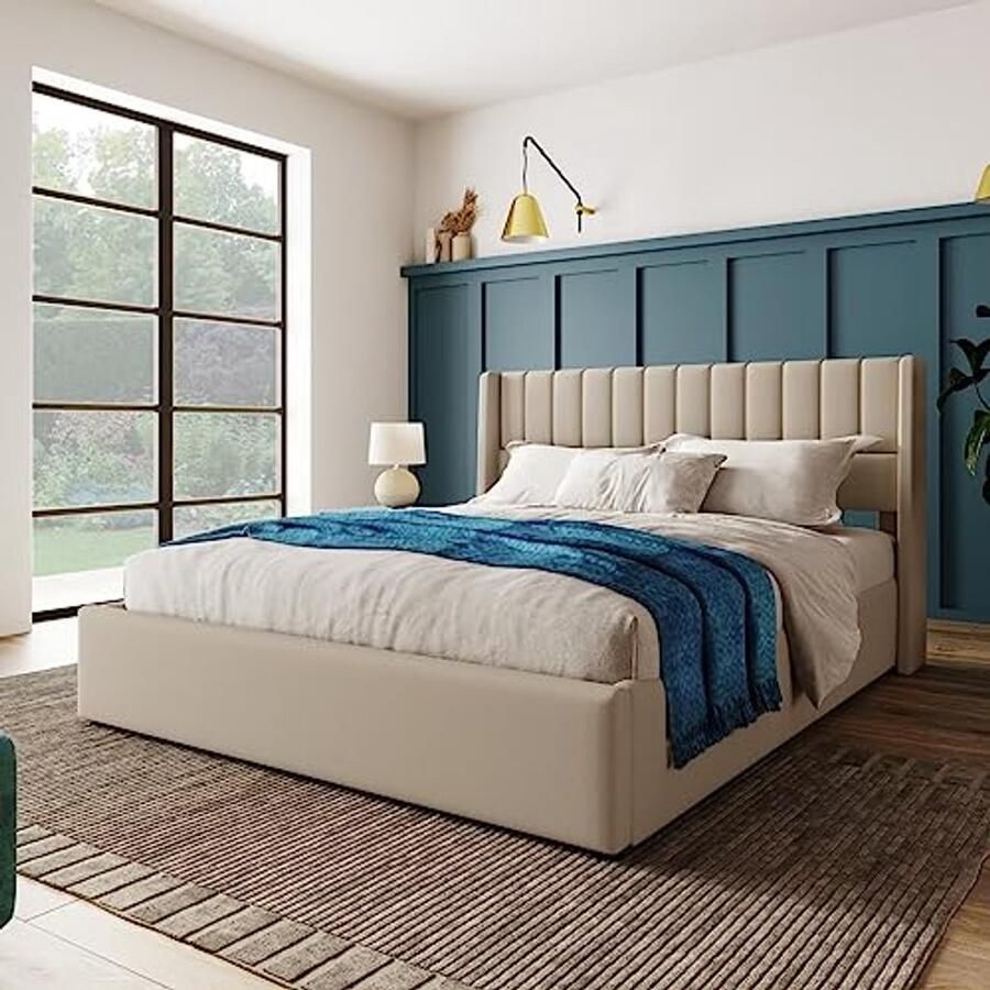 Gestoffeerd Bed 140 x 200 cm met Opbergruimte en Lattenbodem