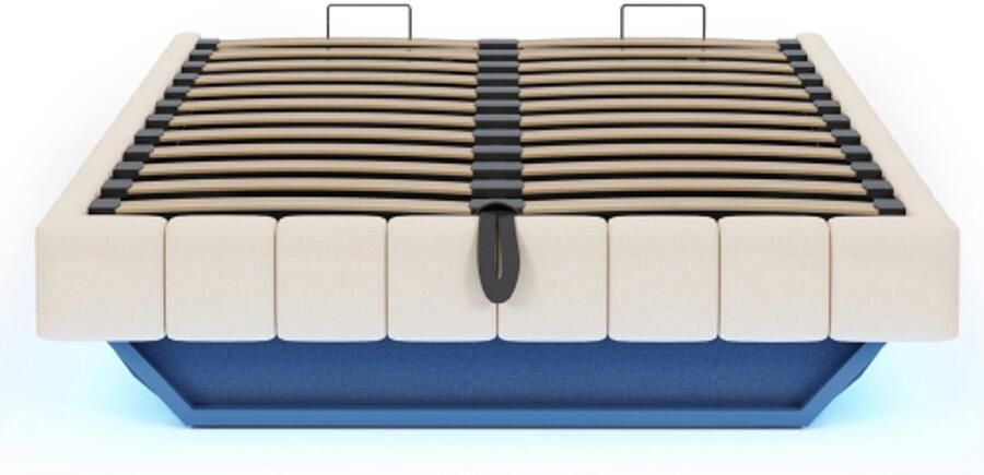 Gotagee Gestoffeerd bed 160x200 cm hydraulisch zwevend bedframe met opbergruimte multifunctioneel gestoffeerd bed zonder hoofdbord met LED-verlichting linnen beige