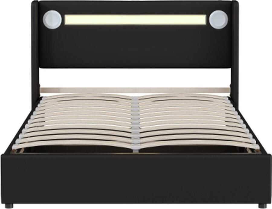 Gotagee Gestoffeerd bed 140x200 cm met LED-Lichtstrip Bluetooth-speler en USB-oplaadpoort PU-leder opbergbankbed Stapelbed Dubbelbed met Lattenbodem