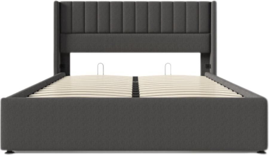 GOTAGEE Gestoffeerd Bed 140x200 cm Opbergbed Hydraulisch Bed Met Lattenbodem van Hout Bed Met Lattenbodem van Metaalframe Linnen Grijs Zonder Matras