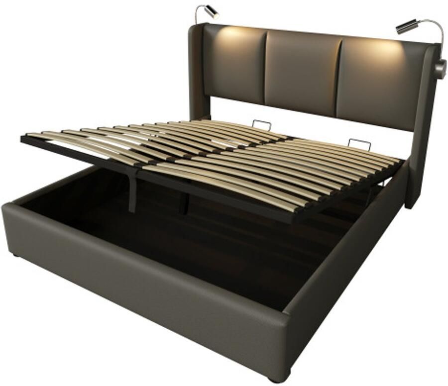 Zonder merk Gotagee Gestoffeerd bed 140x200 cm Tweepersoonsbed Met opbergruimte en USB oplaadfunctie hoofdbord Zonder matras