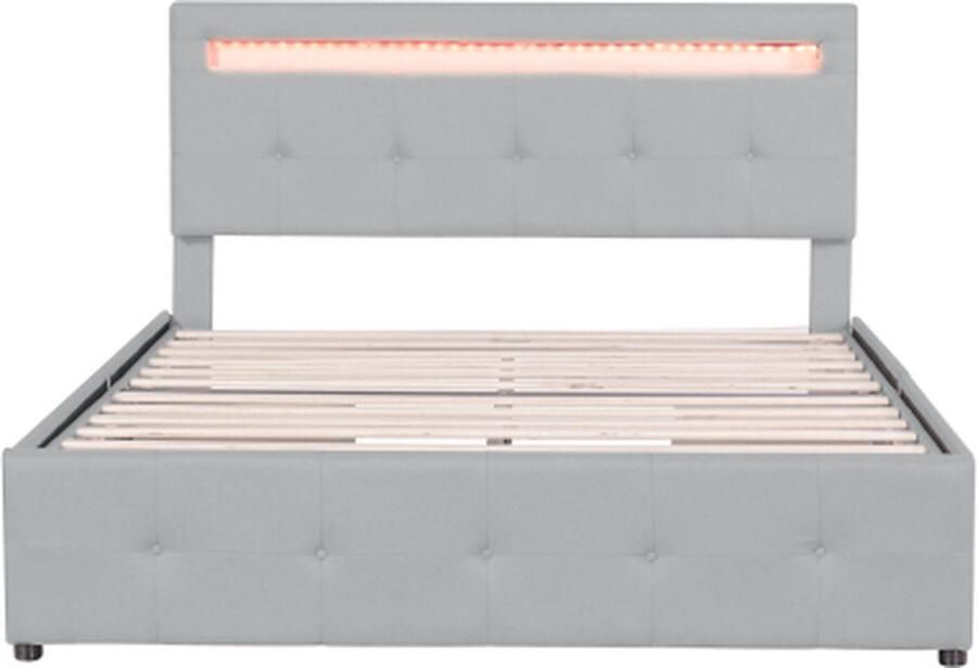 Zonder merk Gotagee Gestoffeerd bed 140x200cm Kinderbed (zonder matras) met LED Grijs Linnen
