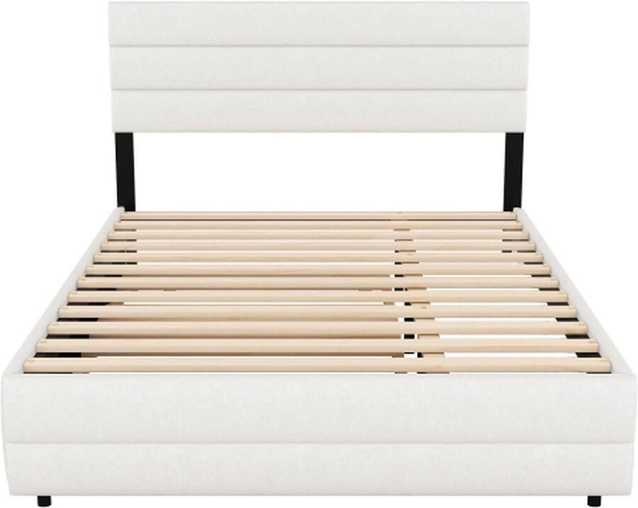 Zonder merk Gotagee Gestoffeerd bed 140x200cm Platformbed (zonder matras) Beige Tweepersoonsbed met brootsmachine en twee laden