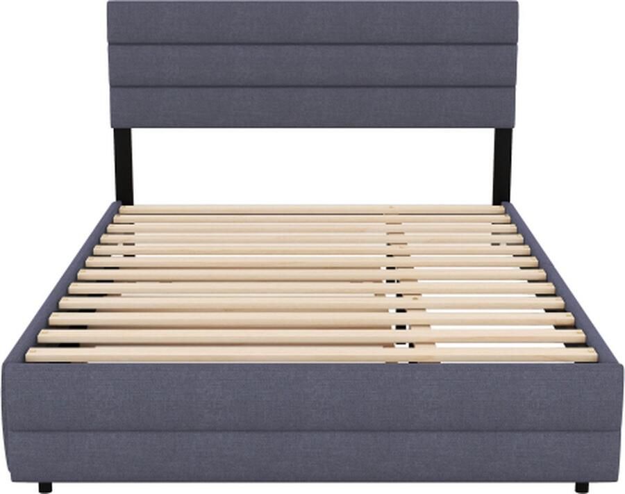 Zonder merk Gotagee Gestoffeerd bed 140x200cm Platformbed (zonder matras) Grijs Tweepersoonsbed met brootsmachine en twee laden