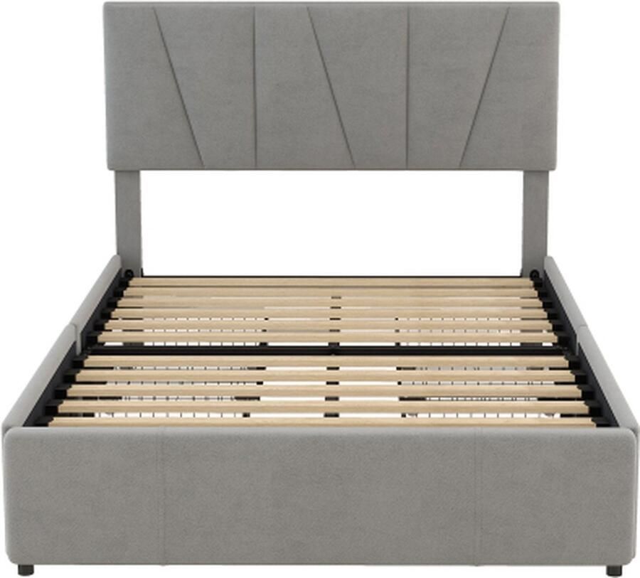 Zonder merk Gotagee Gestoffeerd bed 140x200cm Tweepersoonsbed (zonder matras) Grijs Platformbed Verstelbare hoofdsteun met vier laden