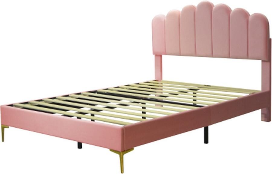 Gotagee Gestoffeerd bed 140x200cm Tweepersoonsbed Zonder matras Jeugdbed Roze Fluweel