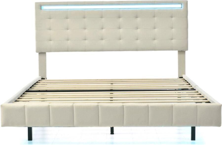 Zonder merk Gotagee Gestoffeerd bed 140x200cm Tweepersoonsbed Zonder matras met LED Linnen Beige