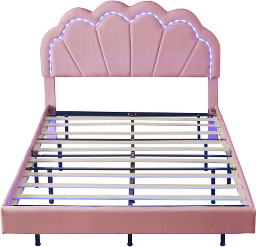 Zonder merk Gotagee Gestoffeerd bed 140x200cm Tweepersoonsbed Zonder matras met LED Roze