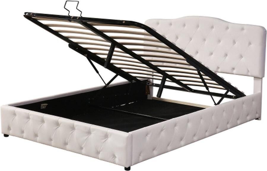 GOTAGEE Gestoffeerd bed 140x200cm Tweepersoonsbed (zonder matras）Wit kunstleer Hydraulisch functioneel bed