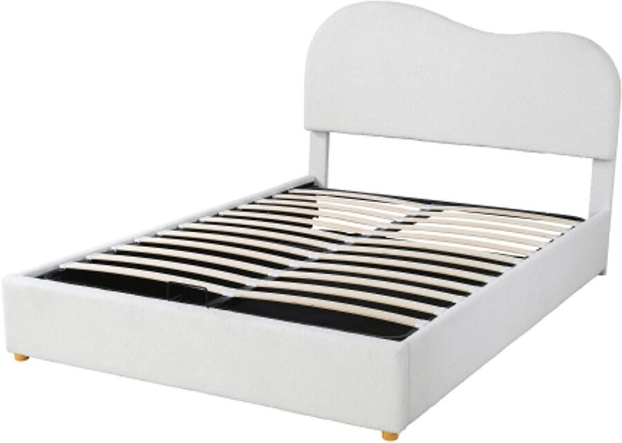 Gestoffeerd Bed 140x200cm Zonder Matras Dubbelbed Wit Non Woven Met Hydraulisch Opbergsysteem Verstelbaar Hoofdbord Speciaal Ontwerp Met Metalen Lattenbodem