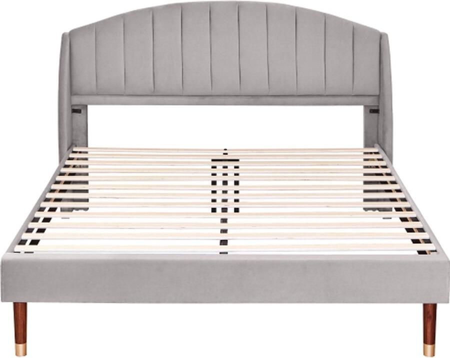 Zonder merk Gotagee Gestoffeerd bed 160x200cm Jeugdbed (zonder matras) Grijs Fluweel