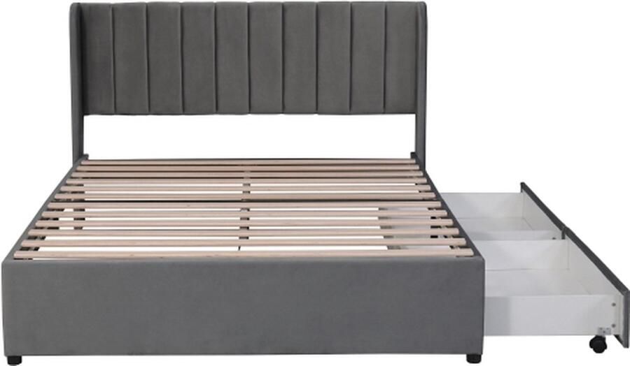 Zonder merk Gotagee Gestoffeerd bed 160x200cm Opbergbed (zonder matras) Fluweel Grijs