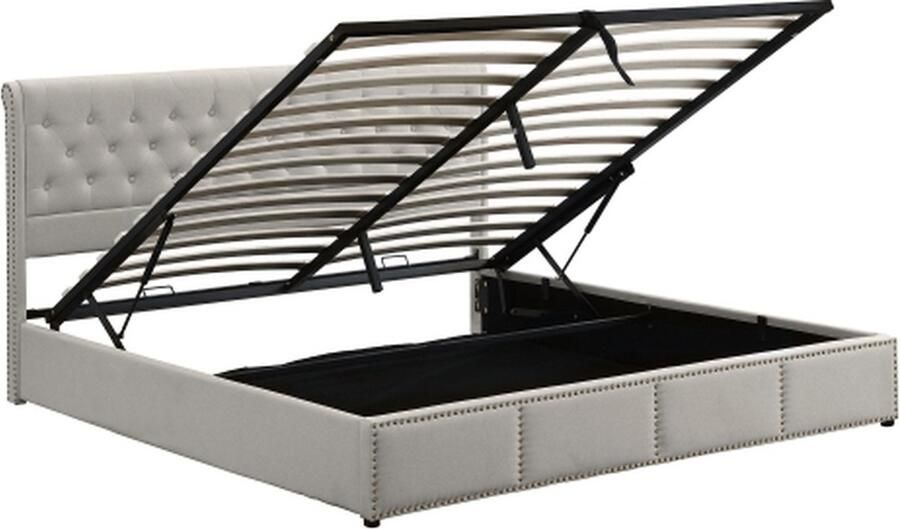 Zonder merk Gotagee Gestoffeerd bed 160x200cm Opbergbed (zonder matras) Lichtgrijs Katoen-linnen