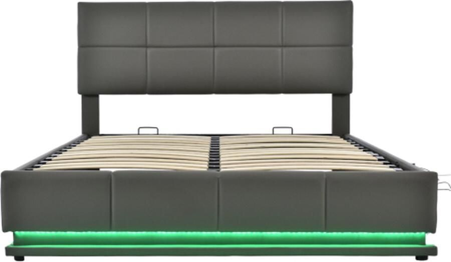 Zonder merk Gotagee Gestoffeerd bed 160x200cm Tweepersoonsbed Zonder matras Met LED Grijs