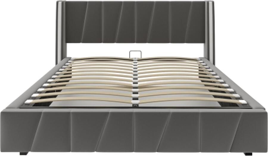 Gestoffeerd Bed 160x200cm Zonder Matras Tweepersoonsbed Modern Bed Fluweel Usb Met Silicium Led Design Hydraulisch Lift Systeem Extra Onderbed Opbergruimte Grijs Voor Slaapkamer
