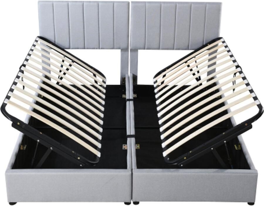 Zonder merk Gotagee Gestoffeerd bed 180x200 cm hydraulisch opbergbed linnen hoog bedstee multifunctioneel tweepersoonsbed grijs