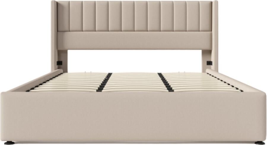 Zonder merk Gotagee Gestoffeerd Bed 180x200 cm Opbergbed Hydraulisch Bed Met Lattenbodem van Hout Bed Met Lattenbodem van Metaalframe Linnen Beige Zonder Matras