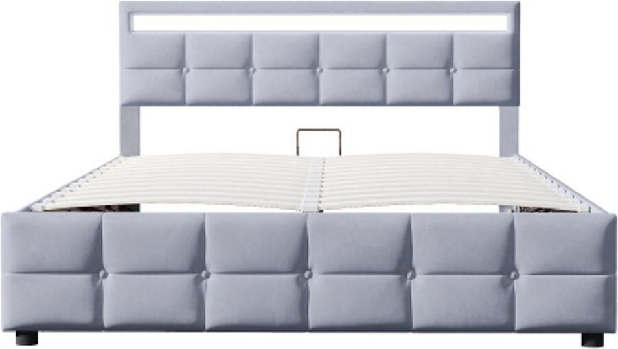 Gotagee Gestoffeerd bed 180x200cm ledverlichting lattenbodem hydraulisch eenpersoonsbed fluwelen stof grijs