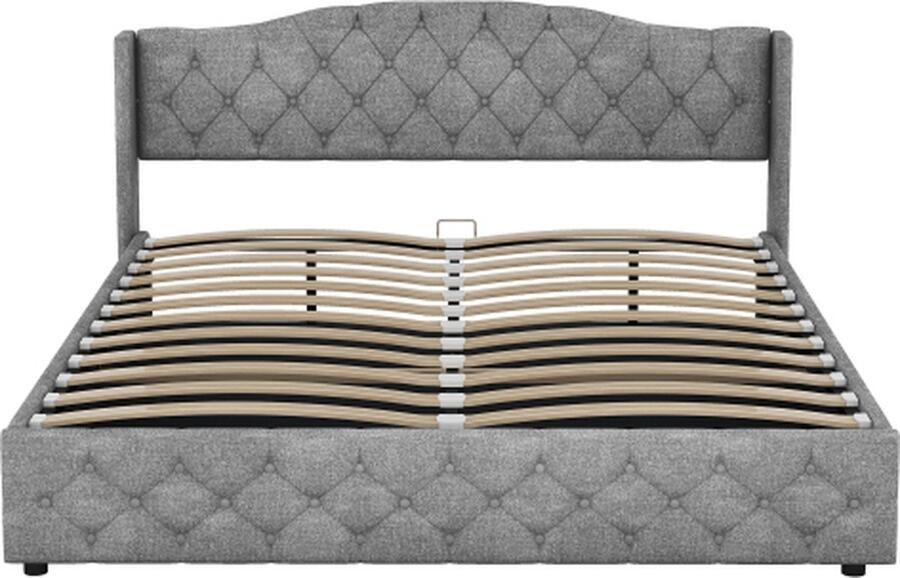 Zonder merk Gotagee Gestoffeerd bed 180x200cm Multifunctioneel vlak bed (zonder matras) Grijs met hydraulische lagers