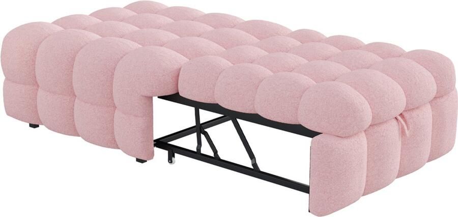 Gestoffeerd bed 76x183 cm multifunctioneel drie-in-één te gebruiken als voetenbank zachte poef en gestoffeerd bed huidvriendelijke zachte teddypluizen stof geschikt voor situaties roze
