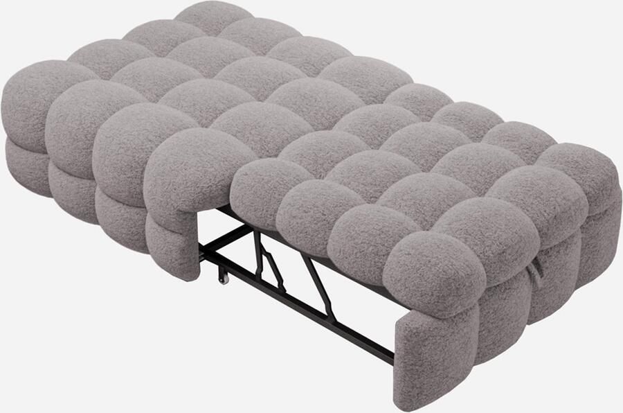 Gestoffeerd bed 76x183 cm multifunctioneel drie-in-één te gebruiken als voetenbank zachte poef en gestoffeerd bed huidvriendelijke zachte teddypluizen stof geschikt voor situaties grijs