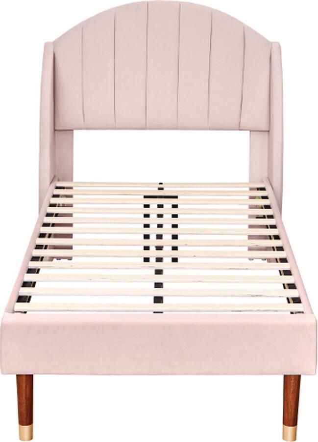 Zonder merk Gotagee Gestoffeerd bed 90x200cm Eenpersoonsbed Jeugdbed (zonder matras) Roze Fluweel