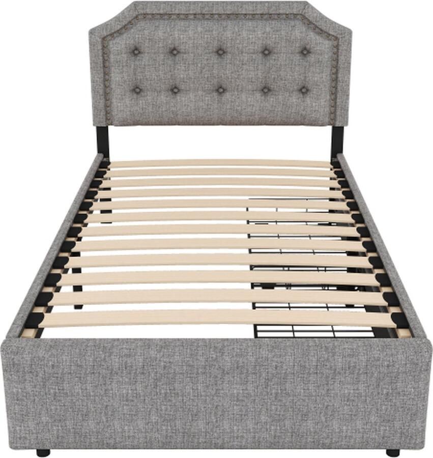 Zonder merk Gotagee Gestoffeerd bed 90x200cm Vlak bed (Zonder matras) Grijs Dubbele lades