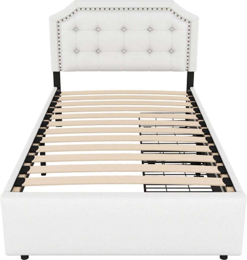 Zonder merk Gotagee Gestoffeerd bed 90x200cm Vlak bed (Zonder matras) Lichtbeige Dubbele lades