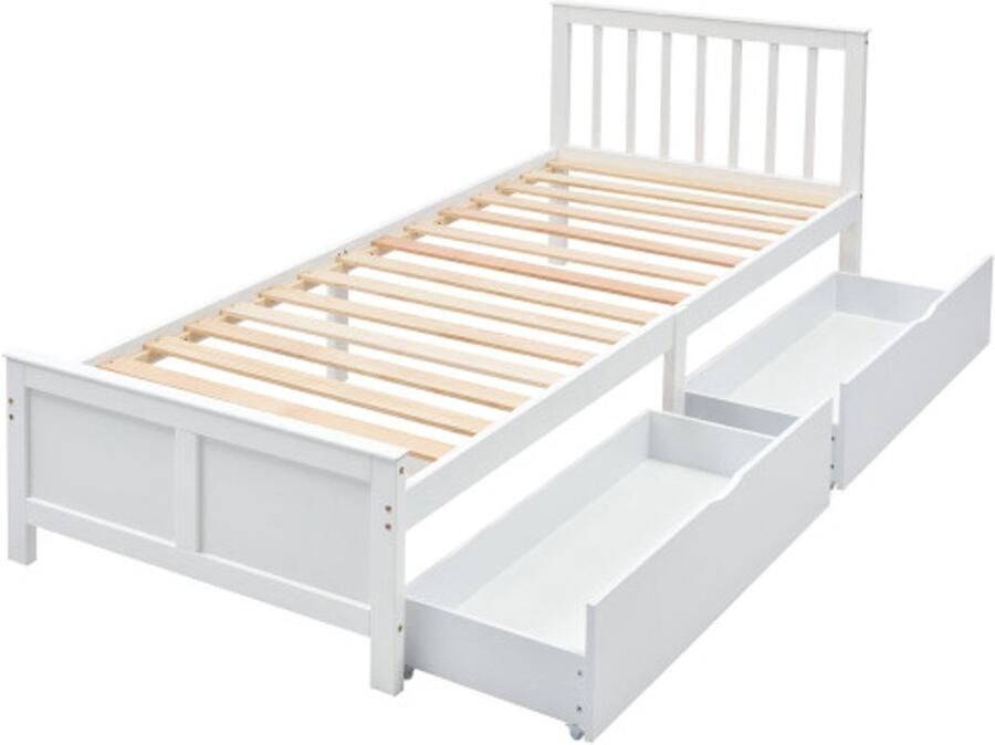 Gestoffeerd Bed 90x200cm Zonder Matras Eenpersoonsbed Wit Kiefer Hout Met Lade Opslag Geschikt Voor Kinder En Jongerenkamer