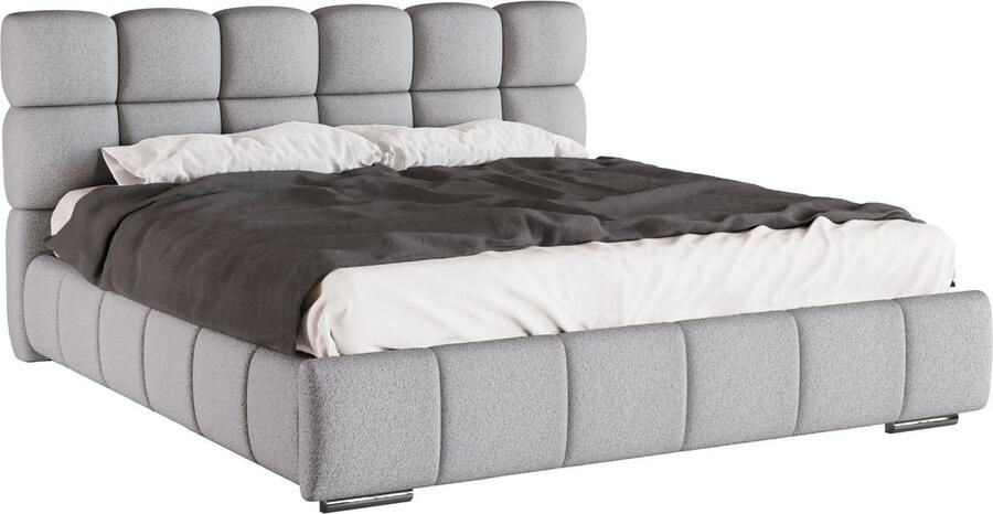 Gestoffeerd bed BLISS Comfortabel bed met opbergruimte tweepersoonsbed 180x200cm grijze stof Raven 06