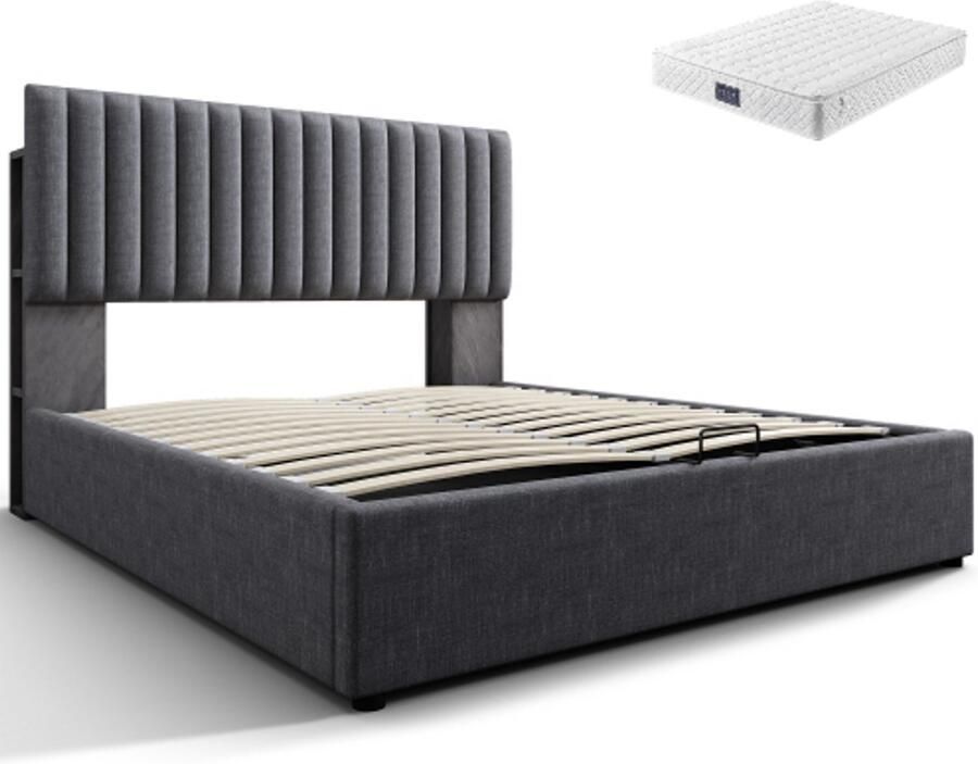 Gotagee Gestoffeerd bed eenpersoonsbed tweepersoonsbed bed voor volwassenen opbergbed multifunctioneel bed platte bed met opbergruimte Met hydraulische opbergruimte Bed met matras - Foto 2