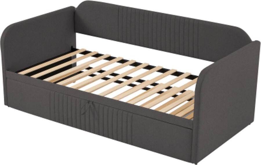 Gotagee Gestoffeerd bed uitschuifbare slaapbank 90 180x190 cm met verticale strepen met lattenbodem multifunctioneel bed linnen stof grijs