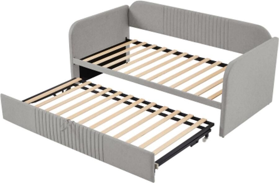 Gotagee Gestoffeerd bed uitschuifbare slaapbank 90 180x190 cm met verticale strepen met lattenbodem multifunctioneel bed linnen stof Lichtgrijs