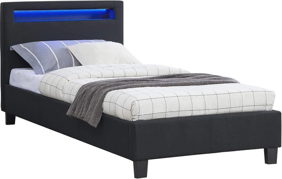 Gestoffeerd eenpersoonsbed met LED-verlichting 90x200 cm Tienerbed voor kleine slaapkamers