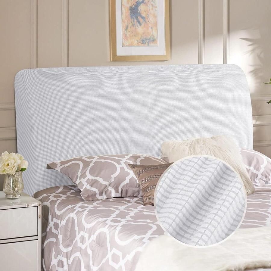 Gestoffeerd elastisch hoofdbord voor tweepersoonsbed stofdicht en wasbaar wit 120-140 cm