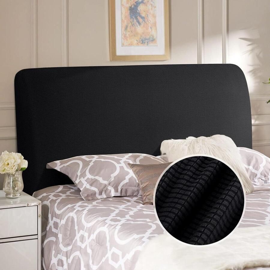 Gestoffeerd elastische overtrek stofdicht wasbaar zwart 180-200 cm hoofdbord voor tweepersoonsbed