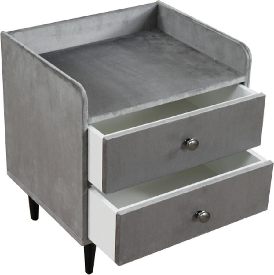 GOTAGEE Gestoffeerd nachtkastje met 2 lades met schuifpaneel met metalen handgreep opbergruimte in de woonkamer en slaapkamer MDF fluweel grijs