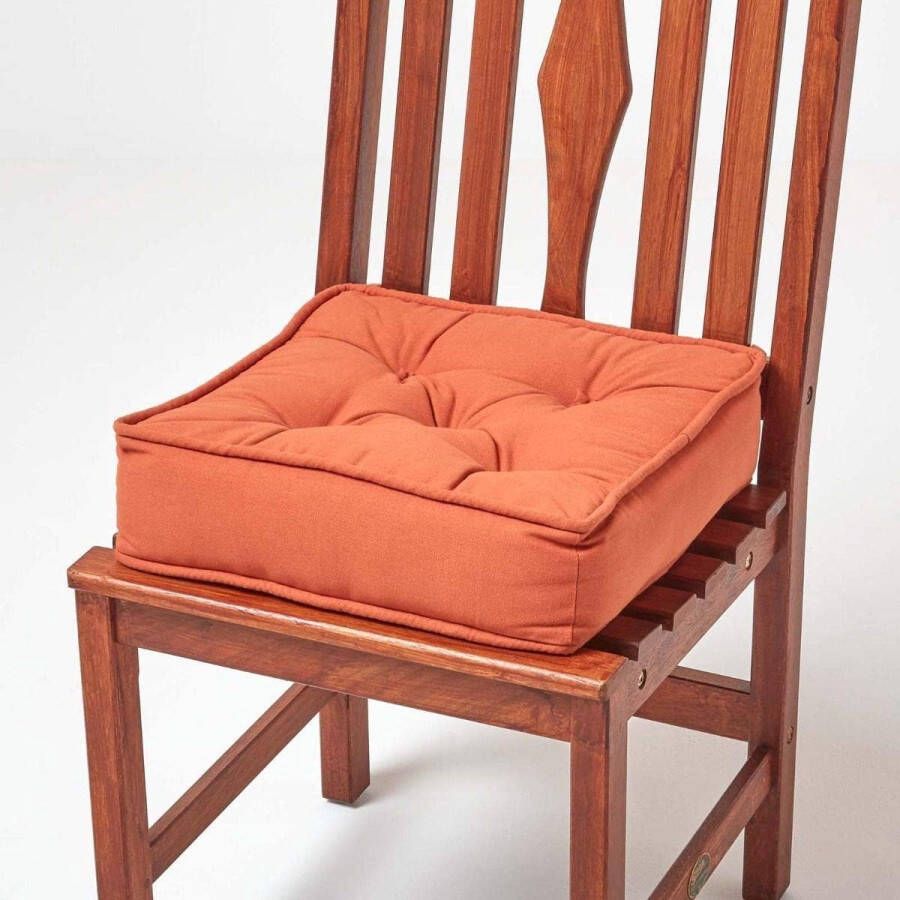 Gestoffeerd zitkussen 40 x 40 cm terracotta oranje 10 cm kinderstoelkussen met strikbanden stoelkussen matraskussen voor stoelen 100% katoenen hoes