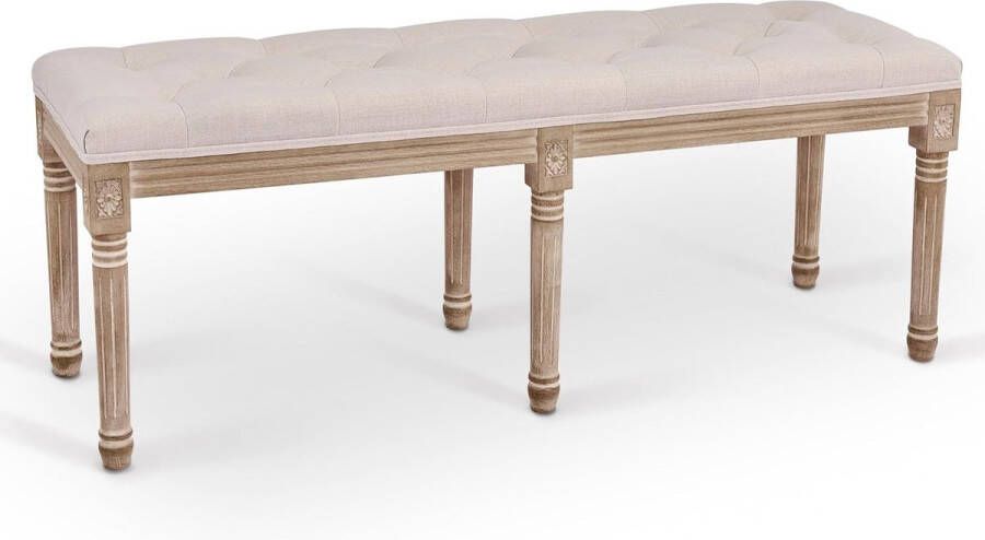 Gestoffeerde bank Beige bank Bedbank Lounge Retro Rubberhout Borstbank Gestoffeerde bank Stoffen bank Stabiele gangbank Pianobank Kruk Bank met 6 poten (122 x 42 5 x 48 cm)